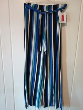 Striped Wide Leg Pants - Blue, Black & White